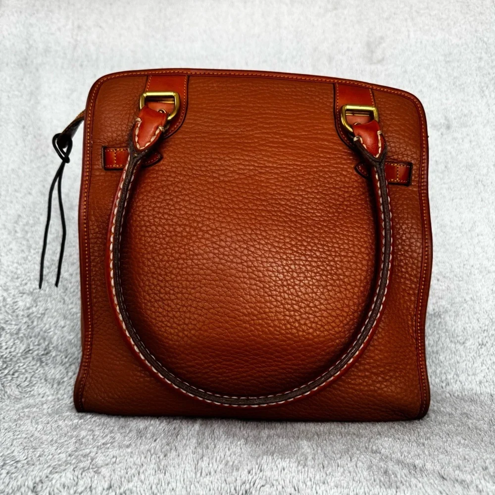 90s VINTAGE Dooney & Bourke Clean AWL Zip Top Satchel British Tan – MADE IN USA - Picture 8 of 16